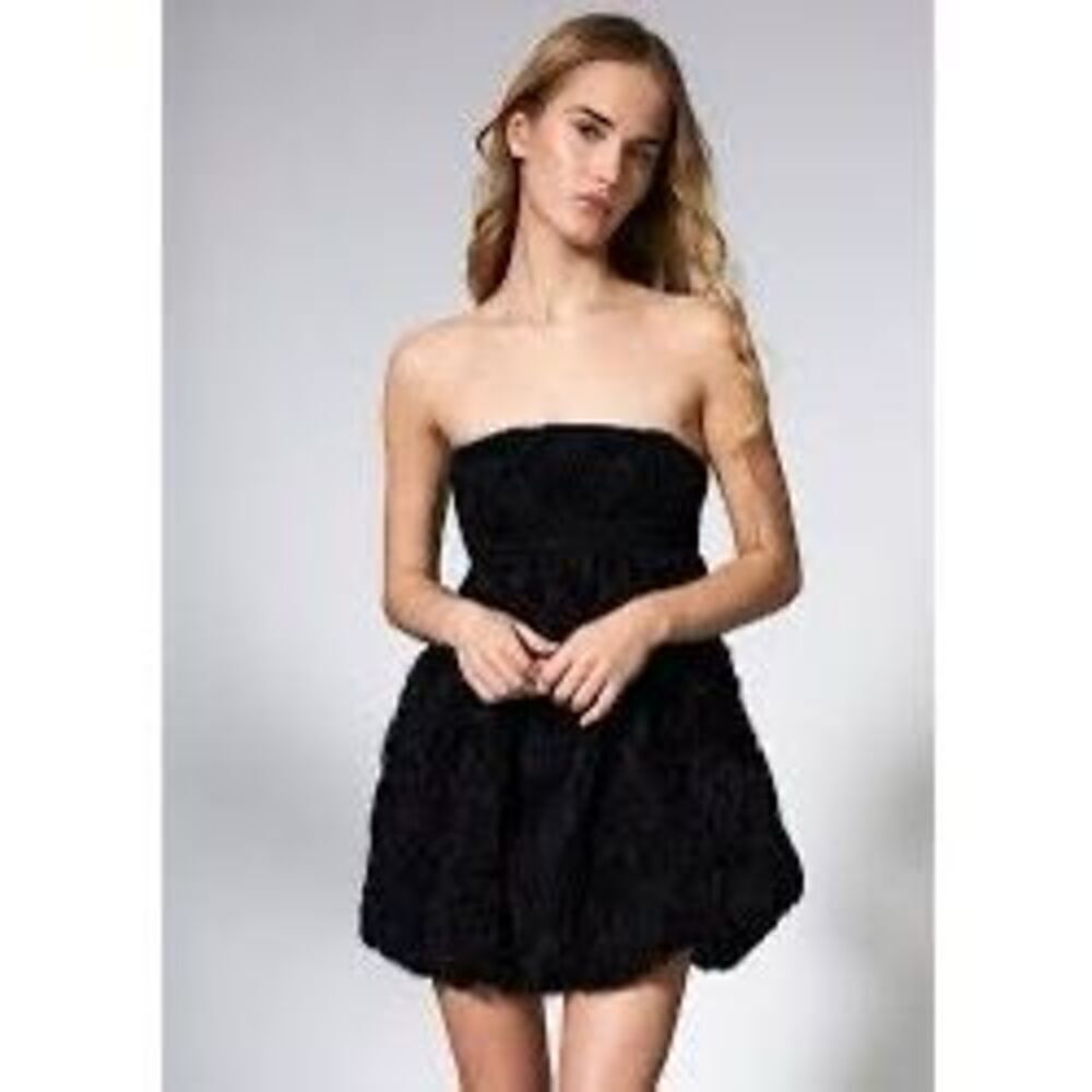Zara Women's Size XS Rosette Texture Mini Bubble Dress Black Cocktail Party NWT